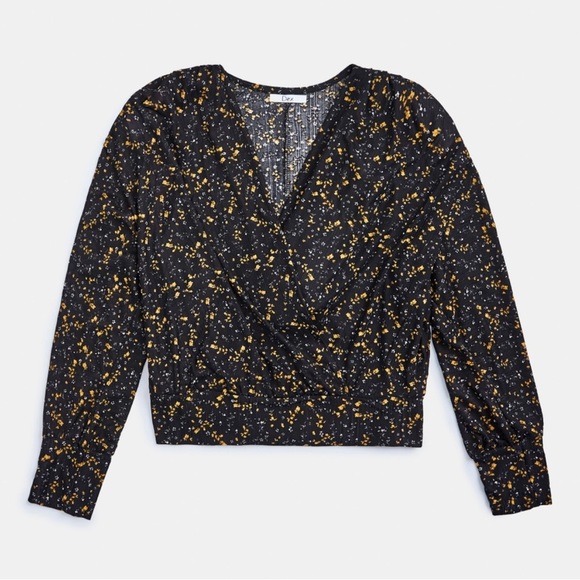 DEX V-NECK PLEATED LONG SLEEVE BLOUSE IN BLACK AND YELLOW PRINT SIZE SMALL - Picture 5 of 16